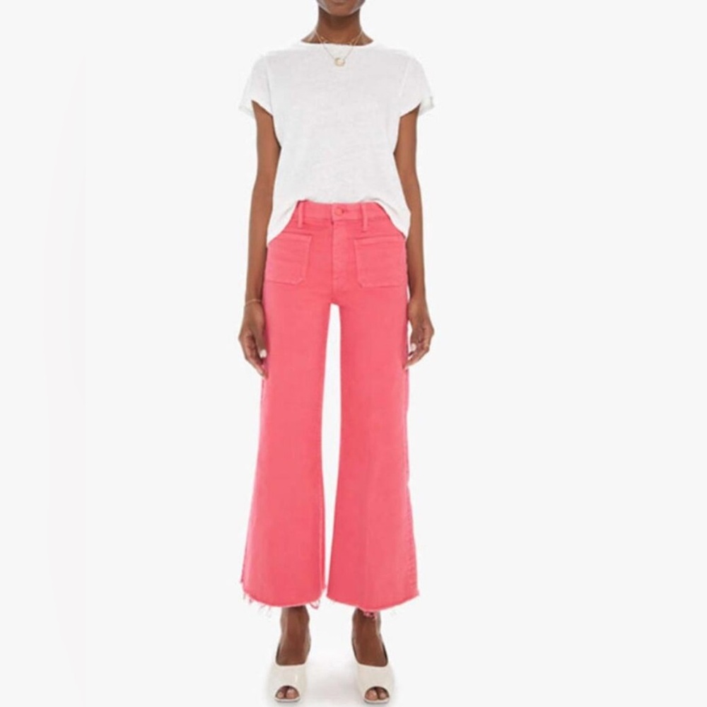 EUC Mother Patch Pocket Roller Ankle Fray Wide Leg Jeans in Geranium